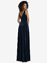 Rear View Thumbnail - Midnight Navy Velvet Maxi Dress with Shirred Bodice and Front Slit
