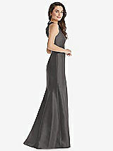 Side View Thumbnail - Caviar Gray Jewel Neck Bowed Open-Back Trumpet Dress with Front Slit