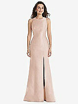 Front View Thumbnail - Cameo Jewel Neck Bowed Open-Back Trumpet Dress with Front Slit