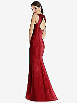 Rear View Thumbnail - Garnet Jewel Neck Bowed Open-Back Trumpet Dress 