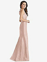 Side View Thumbnail - Toasted Sugar Jewel Neck Bowed Open-Back Trumpet Dress 