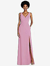 Front View Thumbnail - Powder Pink Square Low-Back A-Line Dress with Front Slit and Pockets