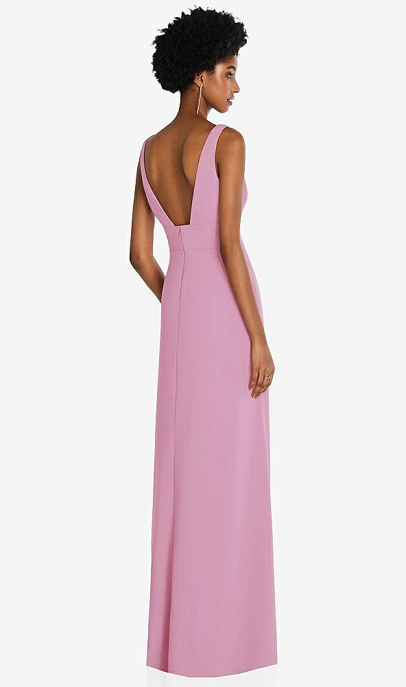 Back View - Powder Pink Square Low-Back A-Line Dress with Front Slit and Pockets
