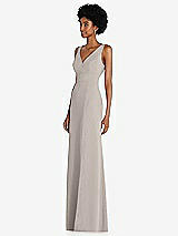 Side View Thumbnail - Taupe Square Low-Back A-Line Dress with Front Slit and Pockets