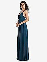 Side View Thumbnail - Atlantic Blue Deep V-Neck Shirred Skirt Maxi Dress with Convertible Straps