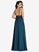 Rear View Thumbnail - Atlantic Blue Deep V-Neck Shirred Skirt Maxi Dress with Convertible Straps