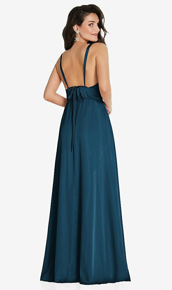 Back View - Atlantic Blue Deep V-Neck Shirred Skirt Maxi Dress with Convertible Straps