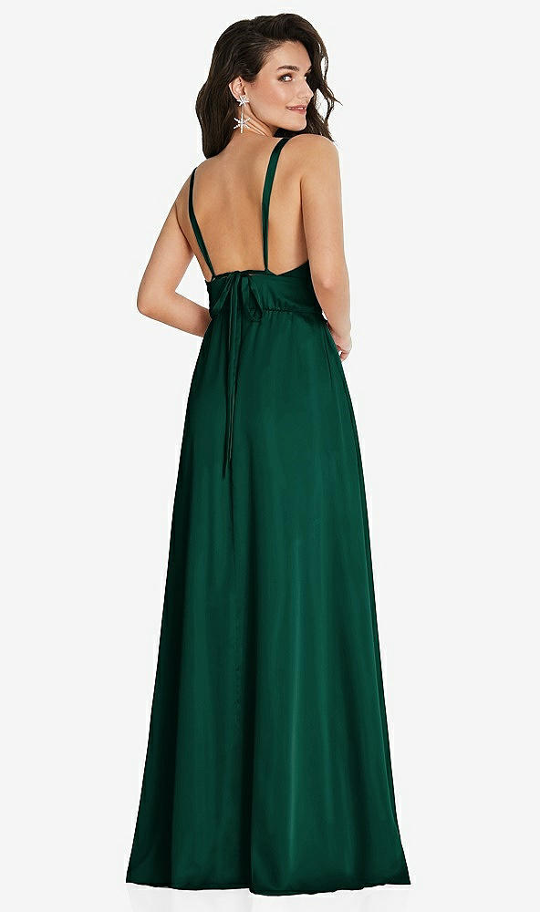Back View - Hunter Green Deep V-Neck Shirred Skirt Maxi Dress with Convertible Straps