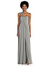 Alt View 1 Thumbnail - Chelsea Gray Draped Chiffon Grecian Column Gown with Convertible Straps