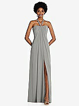 Front View Thumbnail - Chelsea Gray Draped Chiffon Grecian Column Gown with Convertible Straps