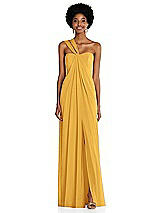 Alt View 1 Thumbnail - NYC Yellow Draped Chiffon Grecian Column Gown with Convertible Straps