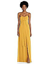 Alt View 3 Thumbnail - NYC Yellow Draped Chiffon Grecian Column Gown with Convertible Straps