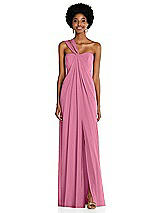 Alt View 1 Thumbnail - Orchid Pink Draped Chiffon Grecian Column Gown with Convertible Straps