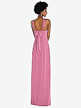 Rear View Thumbnail - Orchid Pink Draped Chiffon Grecian Column Gown with Convertible Straps