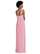 Alt View 2 Thumbnail - Peony Pink Draped Chiffon Grecian Column Gown with Convertible Straps