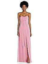 Alt View 3 Thumbnail - Peony Pink Draped Chiffon Grecian Column Gown with Convertible Straps