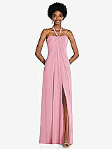 Front View Thumbnail - Peony Pink Draped Chiffon Grecian Column Gown with Convertible Straps