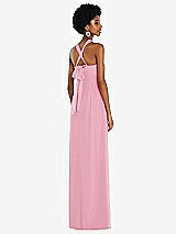 Side View Thumbnail - Peony Pink Draped Chiffon Grecian Column Gown with Convertible Straps
