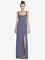 Front View Thumbnail - French Blue Wide Strap Slash Cutout Empire Dress with Front Slit