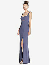 Side View Thumbnail - French Blue Wide Strap Slash Cutout Empire Dress with Front Slit