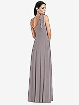 Alt View 3 Thumbnail - Cashmere Gray Draped One-Shoulder Maxi Dress with Scarf Bow