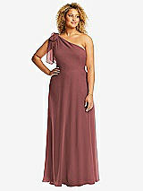 Front View Thumbnail - English Rose Draped One-Shoulder Maxi Dress with Scarf Bow
