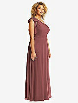 Side View Thumbnail - English Rose Draped One-Shoulder Maxi Dress with Scarf Bow