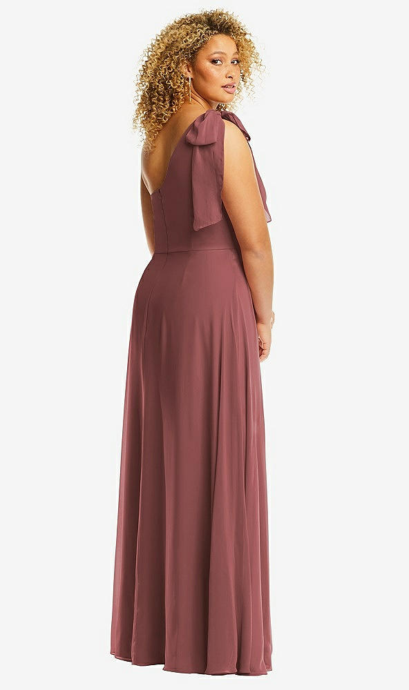 Back View - English Rose Draped One-Shoulder Maxi Dress with Scarf Bow