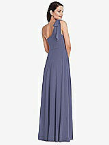Alt View 3 Thumbnail - French Blue Draped One-Shoulder Maxi Dress with Scarf Bow