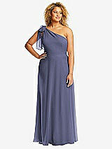 Front View Thumbnail - French Blue Draped One-Shoulder Maxi Dress with Scarf Bow