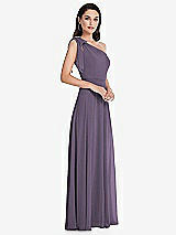 Alt View 2 Thumbnail - Lavender Draped One-Shoulder Maxi Dress with Scarf Bow