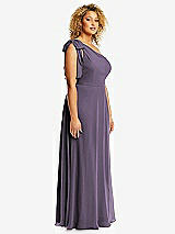 Side View Thumbnail - Lavender Draped One-Shoulder Maxi Dress with Scarf Bow