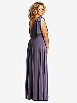 Rear View Thumbnail - Lavender Draped One-Shoulder Maxi Dress with Scarf Bow