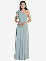 Alt View 1 Thumbnail - Morning Sky Draped One-Shoulder Maxi Dress with Scarf Bow