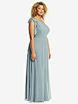 Side View Thumbnail - Morning Sky Draped One-Shoulder Maxi Dress with Scarf Bow