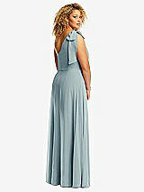 Rear View Thumbnail - Morning Sky Draped One-Shoulder Maxi Dress with Scarf Bow