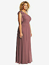 Side View Thumbnail - Rosewood Draped One-Shoulder Maxi Dress with Scarf Bow