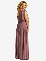 Rear View Thumbnail - Rosewood Draped One-Shoulder Maxi Dress with Scarf Bow