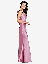 Side View Thumbnail - Powder Pink Ruffle Trimmed Open-Back Maxi Slip Dress