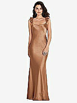 Rear View Thumbnail - Toffee Ruffle Trimmed Open-Back Maxi Slip Dress