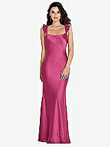 Rear View Thumbnail - Tea Rose Ruffle Trimmed Open-Back Maxi Slip Dress