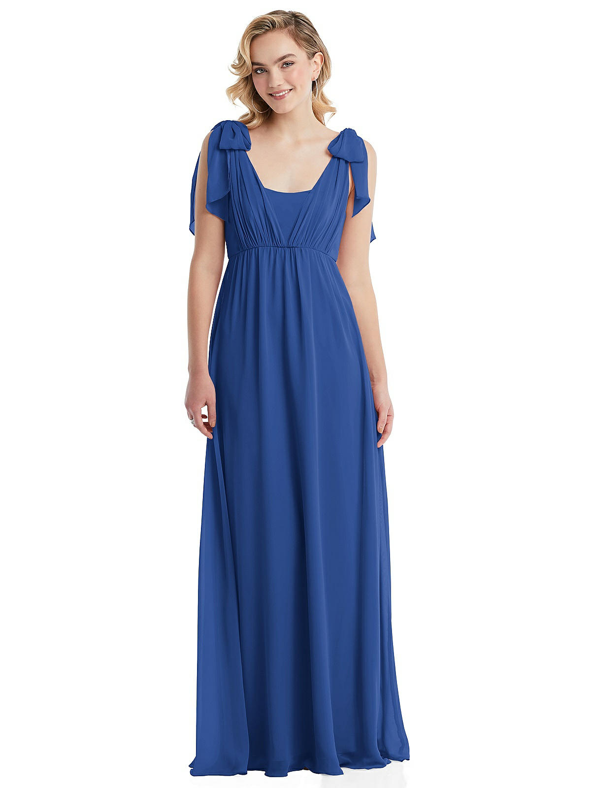 Empire Waist Shirred Skirt Convertible Sash Tie Maxi Bridesmaid Dress