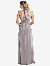 Rear View Thumbnail - Cashmere Gray Empire Waist Shirred Skirt Convertible Sash Tie Maxi Dress
