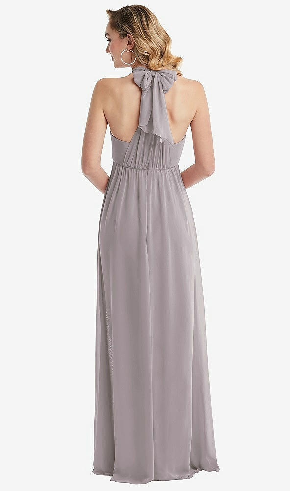 Back View - Cashmere Gray Empire Waist Shirred Skirt Convertible Sash Tie Maxi Dress