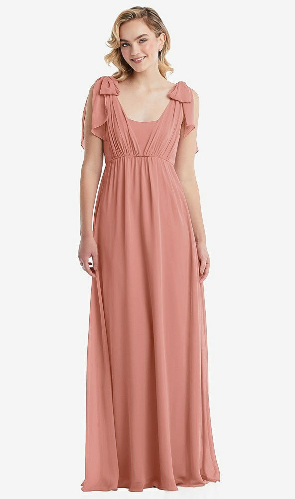 Front View - Desert Rose Empire Waist Shirred Skirt Convertible Sash Tie Maxi Dress