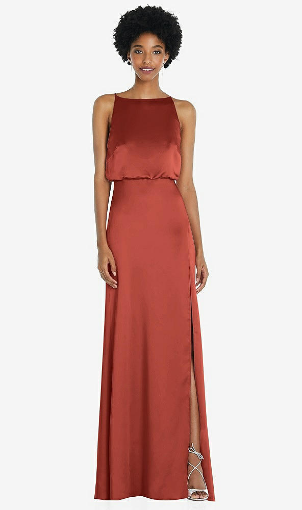 Back View - Amber Sunset High-Neck Low Tie-Back Maxi Dress with Adjustable Straps