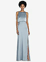 Rear View Thumbnail - Mist High-Neck Low Tie-Back Maxi Dress with Adjustable Straps