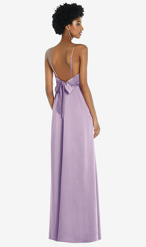 Front View - Pale Purple High-Neck Low Tie-Back Maxi Dress with Adjustable Straps