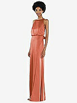 Side View Thumbnail - Terracotta Copper High-Neck Low Tie-Back Maxi Dress with Adjustable Straps