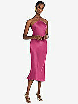 Front View Thumbnail - Tea Rose Diamond Halter Bias Midi Slip Dress with Convertible Straps